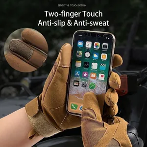 Tan tactical full-finger soft shell gloves with non-slip touchscreen design for cycling