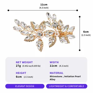 Specifiche dettagliate su dimensioni e materiali per l'elegante fermaglio da sposa.