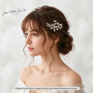 Elegante Fermaglio per Capelli a Forma di Foglia e Fiore in Lega Con Strass Perla Artificial d'Imitazione Vintage Sposa Matrimonio Festa Donna