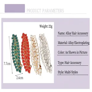 Detailed product parameters and dimensions for colorful rhinestone spring hair clips