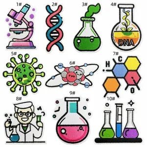 Collection of cartoon science-themed embroidery iron-on patches for clothing décor