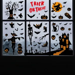 Halloween Window Clings Double Sided Static PVC Stickers Pumpkin Ghost Witch Bat Spider Web Party Glass Decoration