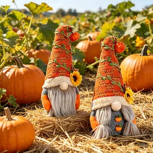 Décoration De Lutin De Récolte D'Automne Tournesol Citrouille Poupées Sans Visage Tricotées Ornements De Table De Maison
