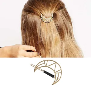 Geometric Moon Shape Hollow Hair Clip Minimalist Alloy Metallic Gold Silver Hair Accessory For Women Fashion Jewelry