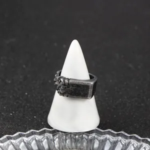 Vintage men's stainless steel ring with hip-hop crushed stone texture in antique silver