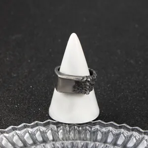 Vintage men's stainless steel ring with unique crushed stone and flat surface design