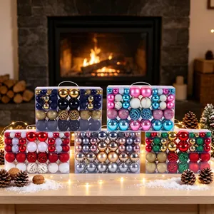 Lot De Boules De Noël Plastique Textures Assorties Brillant Mat Scintillant Évidé Pour Décoration De Sapin De Noël Fête