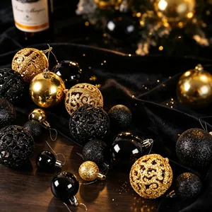 Lot de 100 boules de Noël or et noir aux textures variées pour décoration de sapin