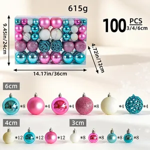 Lot de 100 boules de Noël roses bleues et blanches en coffret cadeau