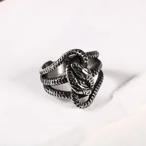 Vintage punk style distressed titanium steel wrap-around snake ring for men and cool accessories