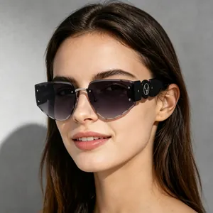 Rimless Sunglasses Wavy Cut Edge UV400 Protection Luxury Deer Head Metal Decor Retro Trendy Eyewear For Men And Women