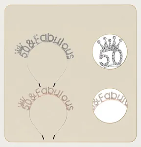 Detalles de la diadema de aleación con strass "50 & Fabulous" para fiesta de 50 años.