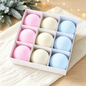 Set de 9 boules de Noël floquées en rose pastel crème et bleu pour sapin de Noël