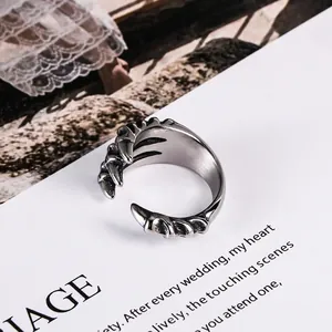 Vintage dragon claw titanium steel open ring for men with punk gothic style