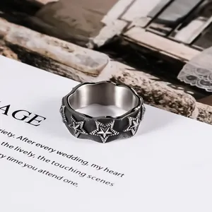 Vintage Punk Titanium Steel Star Ring For Men Women Wavy Edge Distressed Pentagram Ring Street Fashion Jewelry