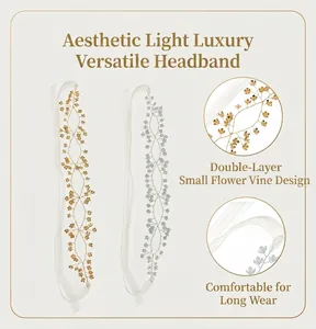 Close-up view of hand-woven bridal hairband featuring elegant double-layer flower vine