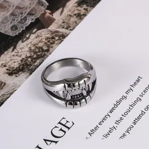 Punk style stainless steel crocodile teeth ring for men, gothic animal fang jewelry