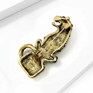 Detailed back view of vintage leopard brooch showing high-quality gold alloy pin fastener