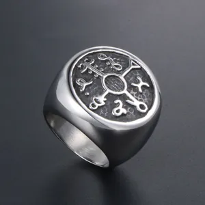 Vintage Titanium Steel Signet Ring For Men Retro Mystical Symbol Round Polished Band Punk Rock Biker Jewelry Accessory