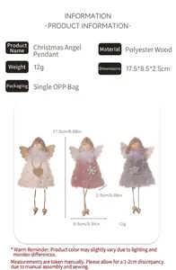 Detailed product information and size measurements for Christmas angel girl doll pendants.