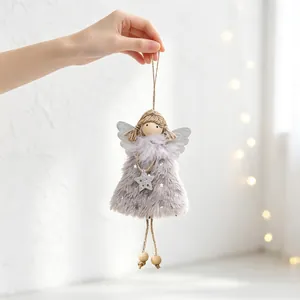 Exquisite handheld plush grey angel girl ornament with silver wings for Christmas tree decor