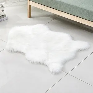 Soft Faux Fur Rug For Bedroom Living Room Shaggy Sheepskin Area Rug Non-Slip Acrylic Carpet Irregular Shape Home Decor