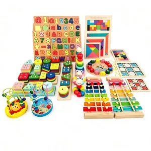 Educational Montessori Wooden Toys For Toddlers Geometric Shape Sorter Color Recognition Xylophone Puzzle Clock Early Learning