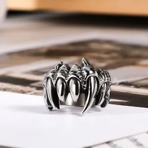 Punk Tusk Ring Stainless Steel Gothic Vintage Biker Fang Claw Band Jewelry Statement Accessory For Men Women