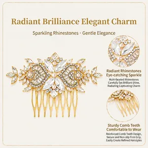 Elegant vintage bridal hair comb with pearls and clear rhinestones for wedding hairstyles