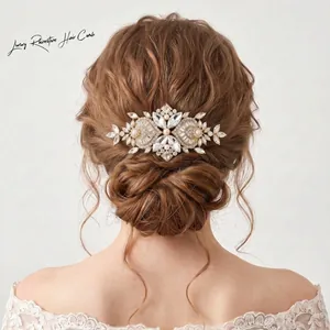 Retro Bridal Hair Comb With Alloy Rhinestone And Faux Artificial Pearl Flower Leaf Design For Wedding Elegant Headpiece For Women
