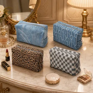 Grande Capacité Denim Voyage Trousse à Maquillage pour Femmes Portable Maquillage Organisateur Avec Fermeture Éclair à Anneau