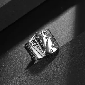 Polished Titanium Steel Poker Card Royal Flush Spades Pattern Ring For Men Punk Hip Hop Rock Band Finger Jewelry Accessory