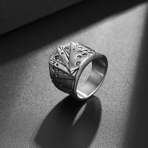 Vintage stainless steel poker cards ring for men featuring engraved Ace and Jack design