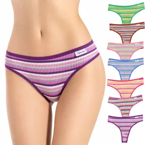 Sous-Vêtements Thong Pour Femmes Rayures Colorées Coton Côtelé Culotte Taille Basse Lingerie Respirante Pour Filles