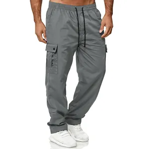 Pantalones cargo grises para hombre, corte recto relajado con bolsillos laterales