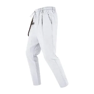Détail du pantalon décontracté en lin blanc respirant pour hommes avec cordon de serrage