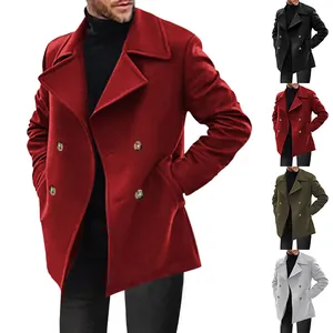 Herren lässiger mittellanger zweireihiger Mantel Trenchcoat in Rot Schwarz Grau Oliv