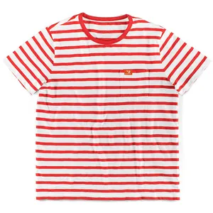 Classic red and white striped men's crew neck T-shirt with a chest pocket detail.
