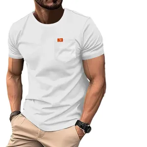 Classic men's casual white short sleeve T-shirt featuring a stylish chest pocket detail