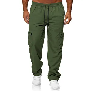 Pantalón cargo para hombre verde oliva con cordón ajustable y bolsillos laterales