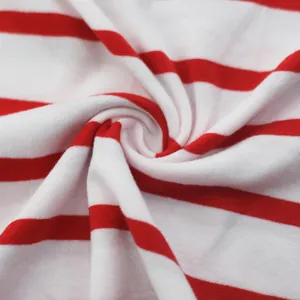 Close-up of soft red and white striped knit fabric texture for men's casual T-shirt