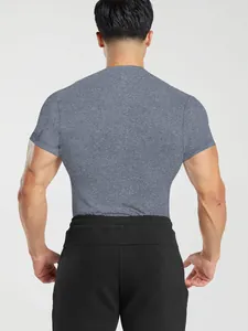 Back view of men's quick-dry athletic T-shirt in gray for gym and running sessions