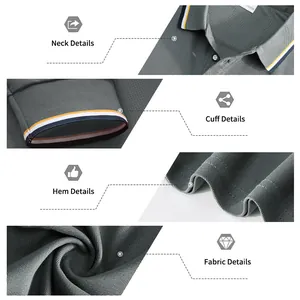 Detailed views of a men's gray long-sleeved Polo shirt showing collar and fabric texture
