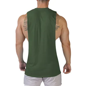 Detailed back view of a dark green men's athletic sleeveless tank top for gym training