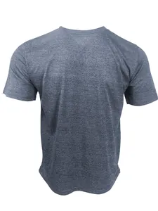 Back view of gray heathered quick-dry men's sports t-shirt with premium knit texture