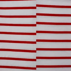 Macro detail of red and white horizontal striped breathable fabric texture for casual shirt