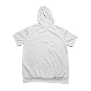 Detailed back view of a white heavy-weight waffle knit short sleeve hooded t-shirt for men.