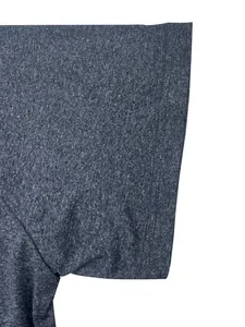 Close-up view of the sleeve detail on a men's quick-dry athletic T-shirt in heathered navy blue