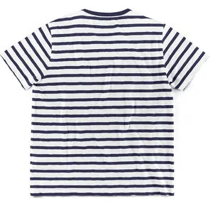 Back view of men's casual navy and white striped short sleeve quick-dry t-shirt top
