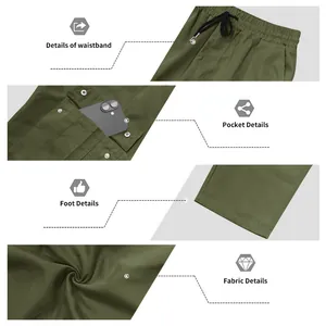 Detailed views of men's quick-dry cargo pants waistband, pockets and fabric texture